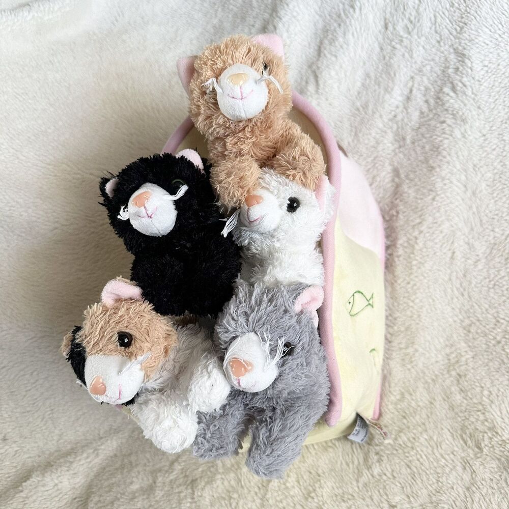 Unipak Cat Carrier House With 5 Kittens Plush Toy Set 11 Inch Yellow Pink